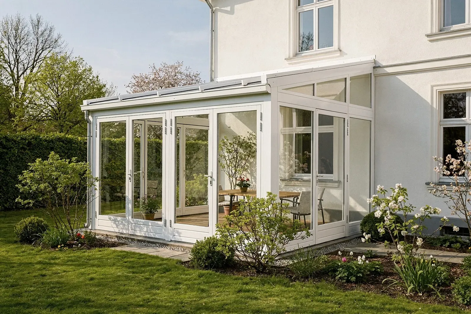 Kaltwintergarten mit Schiebeelementen an einem Wohnhaus in Karlsruhe